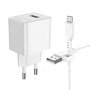 Адаптер Сетевой с кабелем Borofone BAS11A Erudite USB 2,1A/10W (USB/Micro USB) (white)