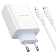Адаптер Сетевой с кабелем Borofone BA73A Young PD QC3.0 USB/Type-C 35W (Type-C/Lightning) (white)