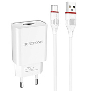 Адаптер Сетевой с кабелем Borofone BA20A Sharp* USB 2,1A/10W (USB/Type-C) (white)