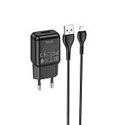 Адаптер Сетевой с кабелем Hoco C96A USB 2,1A/10W (USB/Lightning) (black)