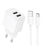 Адаптер Сетевой с кабелем Hoco CS54A PD+QC3.0 USB/Type-C 20W (Type-C/Type-C) (white)