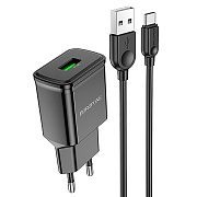 Адаптер Сетевой с кабелем Borofone BA59A Heavenly QC3.0 USB 3A/18W (USB/Type-C) (black)