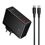 Адаптер Сетевой с кабелем Hoco N85 Vigoroso 3Type-C/USB 100W (Type-C/Type-C) (black)
