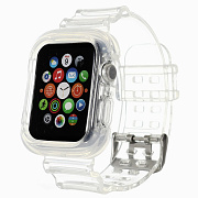 Ремешок - ApW21 Apple Watch 42/44/45/49 mm прозрачный силикон на пряжке+кейс (silver)