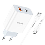 Адаптер Сетевой с кабелем Hoco C97A PD QC3.0 USB/Type-C 3A/20W (Type-C/Type-C) (white)