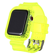 Ремешок - ApW21 Apple Watch 42/44/45/49 mm прозрачный силикон на пряжке+кейс (yellow)