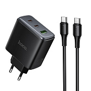 Адаптер Сетевой Hoco C160A 2Type-C/USB 65W (black)