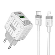 Адаптер Сетевой с кабелем Hoco C135A Rock USB/Type-C 3A/20W (Type-C/Lightning) (white)