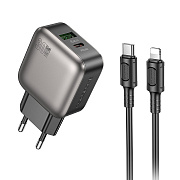 Адаптер Сетевой с кабелем Borofone BAS55A Absolute USB/Type-C 3A/30W (Type-C/Lightning) (black)