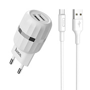Адаптер Сетевой с кабелем Hoco C41A 2USB 2,4A/10W (USB/Micro USB) (white)