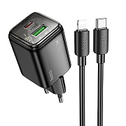 Адаптер Сетевой с кабелем Hoco N53 USB/Type-C 3A/30W (Type-C/Lightning) (black)