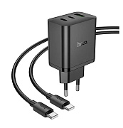 Адаптер Сетевой с кабелем Hoco N51 Scenery 2Type-C/USB 5A/65W (Type-C/Type-C) (black)