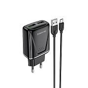 Адаптер Сетевой с кабелем Borofone BA54A Wide QC 2USB 18W (USB/Micro USB) (black)