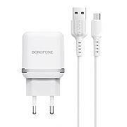 Адаптер Сетевой с кабелем Borofone BA25A Outstanding 2USB 2,4A/12W (USB/Micro USB) (white)