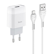 Адаптер Сетевой с кабелем Hoco C72A Glorious* USB 2,1A/10W (USB/Micro USB) (white)
