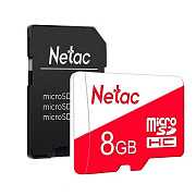 Карта флэш-памяти MicroSD  8 Гб Netac P500 Eco + SD адаптер (Class 10)