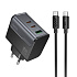 Адаптер Сетевой с кабелем Hoco CS75A Star PD+QC 2Type-C/USB 3A/70W (Type-C/Type-C) (black)