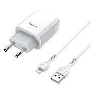 Адаптер Сетевой с кабелем Hoco C72A Glorious* USB 2,1A/10W (USB/Lightning) (white)