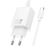 Адаптер Сетевой с кабелем Hoco N61 Gentle PD+QC3.0 USB/Type-C 20W (Type-C/Type-C) (white)