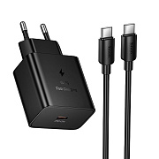 Адаптер Сетевой с кабелем Hoco N77 PD GaN Type-C 45W (Type-C/Type-C) (black)