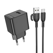 Адаптер Сетевой с кабелем Borofone BAS11A Erudite USB 2,1A/10,5W (USB/Type-C) (black)