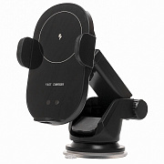 Держатель автомобильный - зажим+беспроводная зарядка D5 лобовое стекло, приборная панель 15W (black)