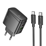 Адаптер Сетевой с кабелем Hoco CS63A Bright PD USB/Type-C 3A/65W (Type-C/Type-C) (black)