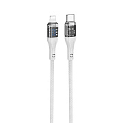 Кабель Type-C - Apple lightning Hoco U115 Transparent PD 20W 120см 3A  (grey)