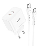 Адаптер Сетевой с кабелем Hoco N29 Triumph PD 2*Type-C 35W (Type-C/Type-C) (white)