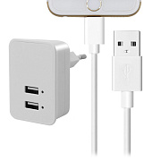 Адаптер Сетевой с кабелем budi M8J053E 2USB 2,1A/10W (USB/Lightning) (white)