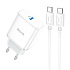 Адаптер Сетевой с кабелем Hoco C104A Type-C 20W (Type-C/Type-C) (white)
