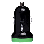 Адаптер Автомобильный Activ Clean Line CAU1-1A-01 1USB/5V/1A (black/green) ..