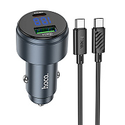 Адаптер Автомобильный с кабелем Hoco Z57B Glorious 63W PD45W+QC3.0 (Type-C/Type-C) (metal gray)