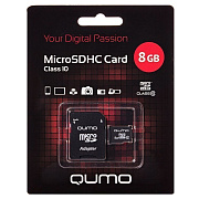 Карта флэш-памяти MicroSD  8 Гб Qumo +SD адаптер (class 10)