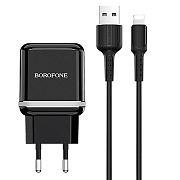 Адаптер Сетевой с кабелем Borofone BA25A Outstanding 2USB 2,4A/10W (USB/Lightning) (black)