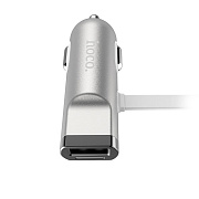 Адаптер Автомобильный с кабелем Hoco UCL01 1USB/5V/2.4A +lightning/micro USB (silver)