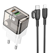 Адаптер Сетевой с кабелем Borofone BA80A Scenery PD+QC(повр. уп.) USB/Type-C 20W (Type-C/Lightning) (transparent black)