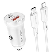 Адаптер Автомобильный Borofone BZ18A PD QC3.0 20W USB/Type-C (Type-C/Lightning) (white)