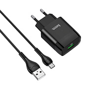 Адаптер Сетевой с кабелем Hoco C72Q Glorious QC3.0 USB 3A/18W (USB/Micro USB) (black)