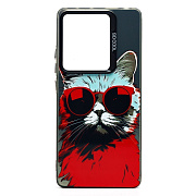 Чехол-накладка - PC094 для "Xiaomi Redmi Note 13 Pro 4G" (кот) (transparent/black) (233843)