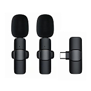 Микрофон - петличный K9 двойной с прищепкой для телефона, Type-C (black)