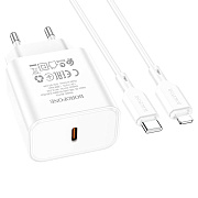 Адаптер Сетевой с кабелем Borofone BA71A Power PD QC3.0 Type-C 20W (Type-C/Lightning) (white)