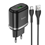 Адаптер Сетевой с кабелем Hoco N3 Special USB 3A/18W (USB/Type-C) (black)