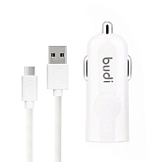 Адаптер Автомобильный с кабелем budi M8J062M 1USB/5V/2.4A +micro USB (white)