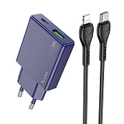Адаптер Сетевой с кабелем Hoco N45 Biscuit PD+QC3.0 USB/Type-C 30W (Type-C/Lightning) (blue)