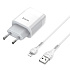 Адаптер Сетевой с кабелем Hoco C72A Glorious USB 2,1A/10W (USB/Lightning) (white)