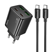 Адаптер Сетевой с кабелем Hoco N55 2Type-C/2USB 3A/20W (Type-C/Type-C) (black)