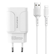 Адаптер Сетевой с кабелем Borofone BA37A Speedy 2USB 2,4A/10W (USB/Lightning) (white)