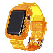 Ремешок - ApW21 Apple Watch 42/44/45/49 mm прозрачный силикон на пряжке+кейс (orange)