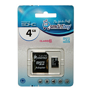 Карта флэш-памяти MicroSD  4 Гб Smart Buy +SD адаптер (class 10) 